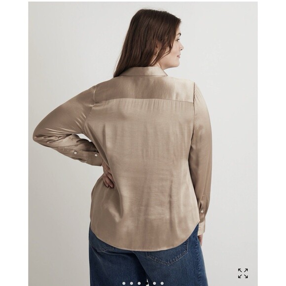 Madewell Darted Button-Up Shirt in Satin Matchstick Size 20W Holiday Career - Picture 11 of 13